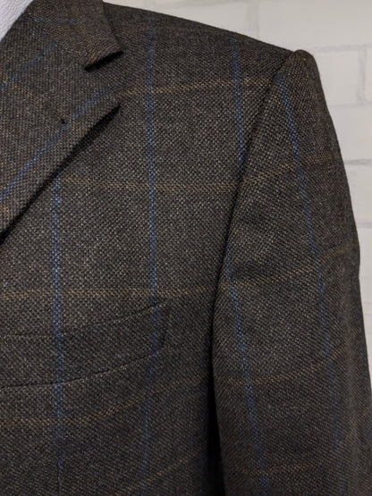 Feraud woolen jacket. Brown blue checked. Size 54 / L.