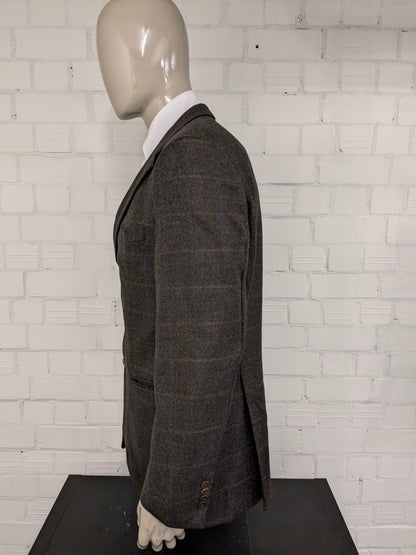 Feraud woolen jacket. Brown blue checked. Size 54 / L.