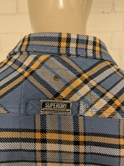 Superdry Flanellen overhemd. Dikkere stop. Blauw Oranje Zwart Wit geruit. Maat S.