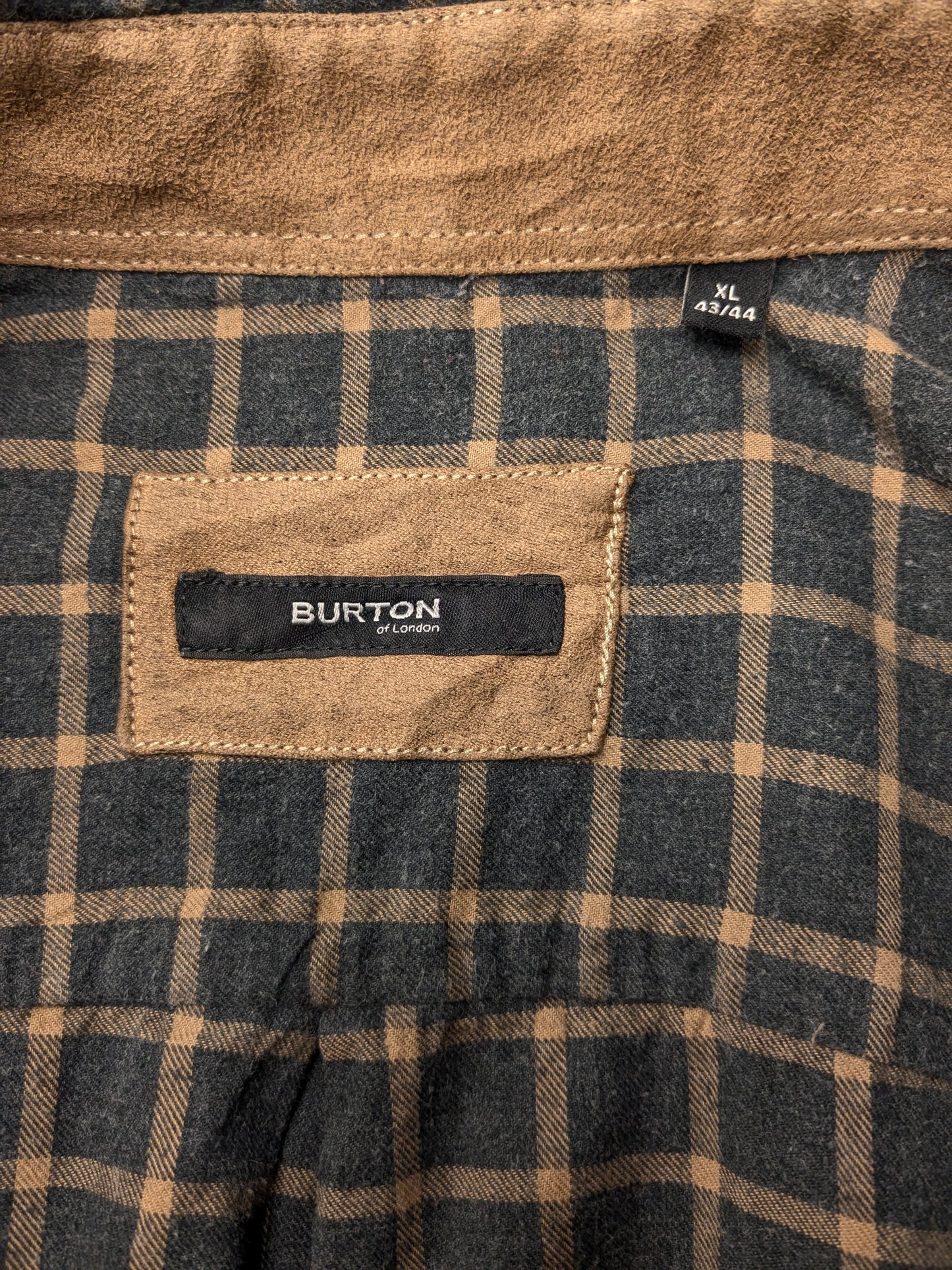 Vintage Burton Flanellen overhemd Grijs Bruin geblokt. Maat XL.