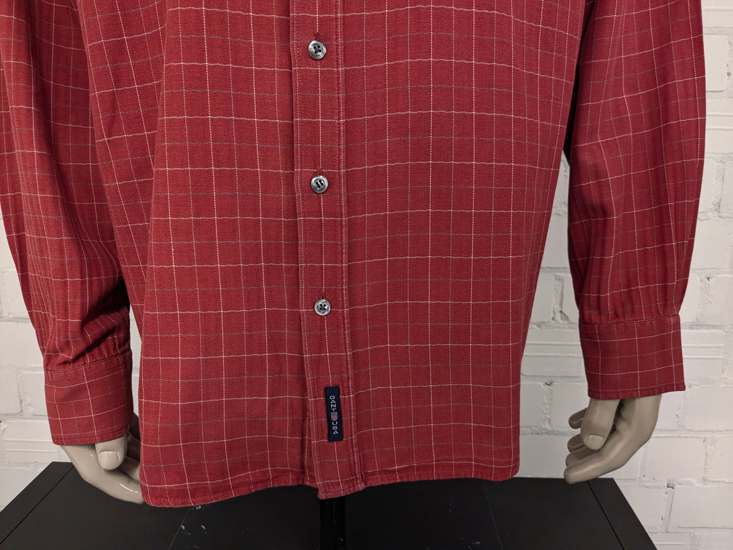 Vintage Gant Flanellen overhemd Rood geblokt. Maat XL.