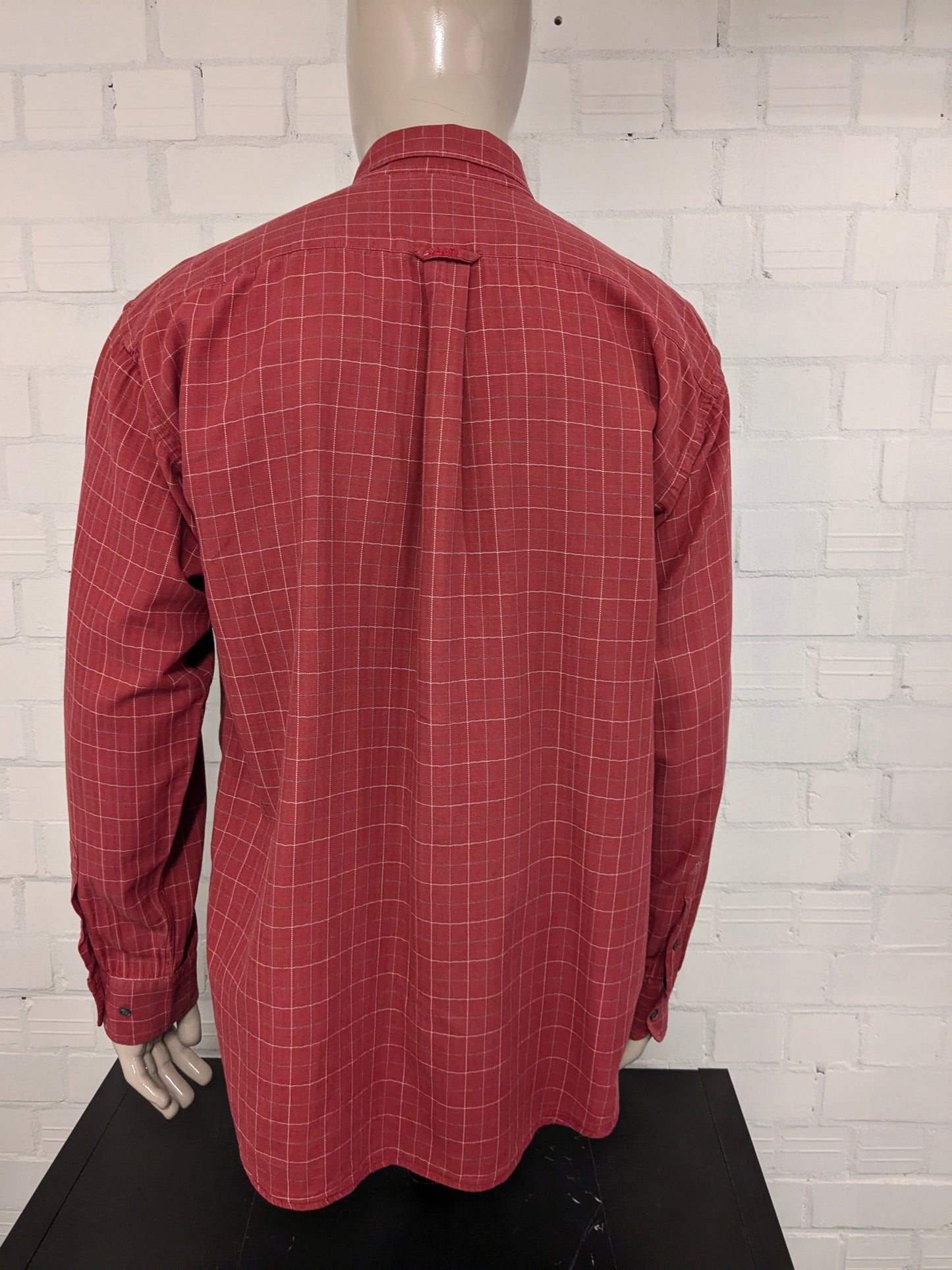 Vintage Gant Flanellen overhemd Rood geblokt. Maat XL.