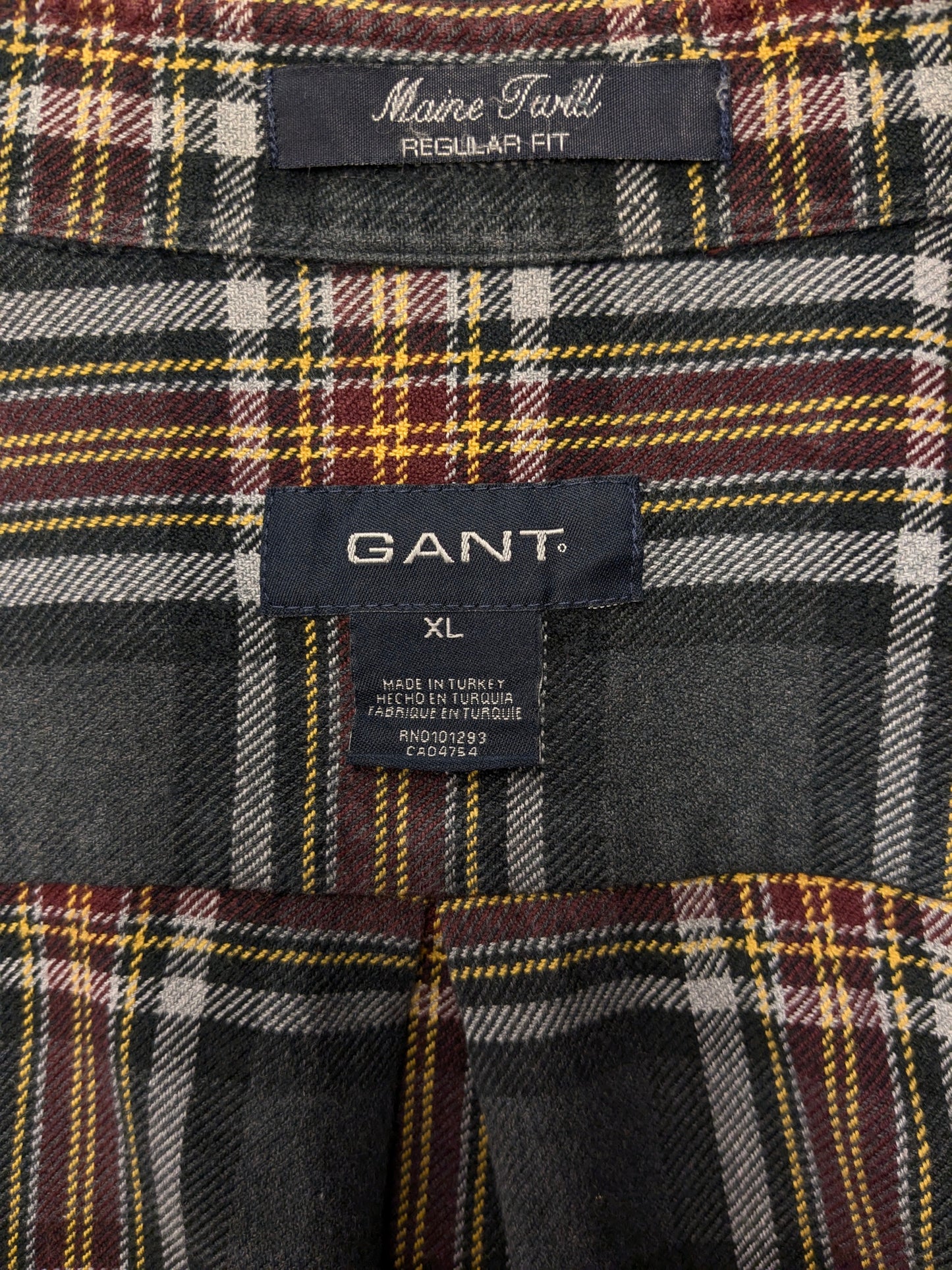 Gant Flanellen overhemd. Grijs Rood Geel geruit. Maat XL. Regular Fit.