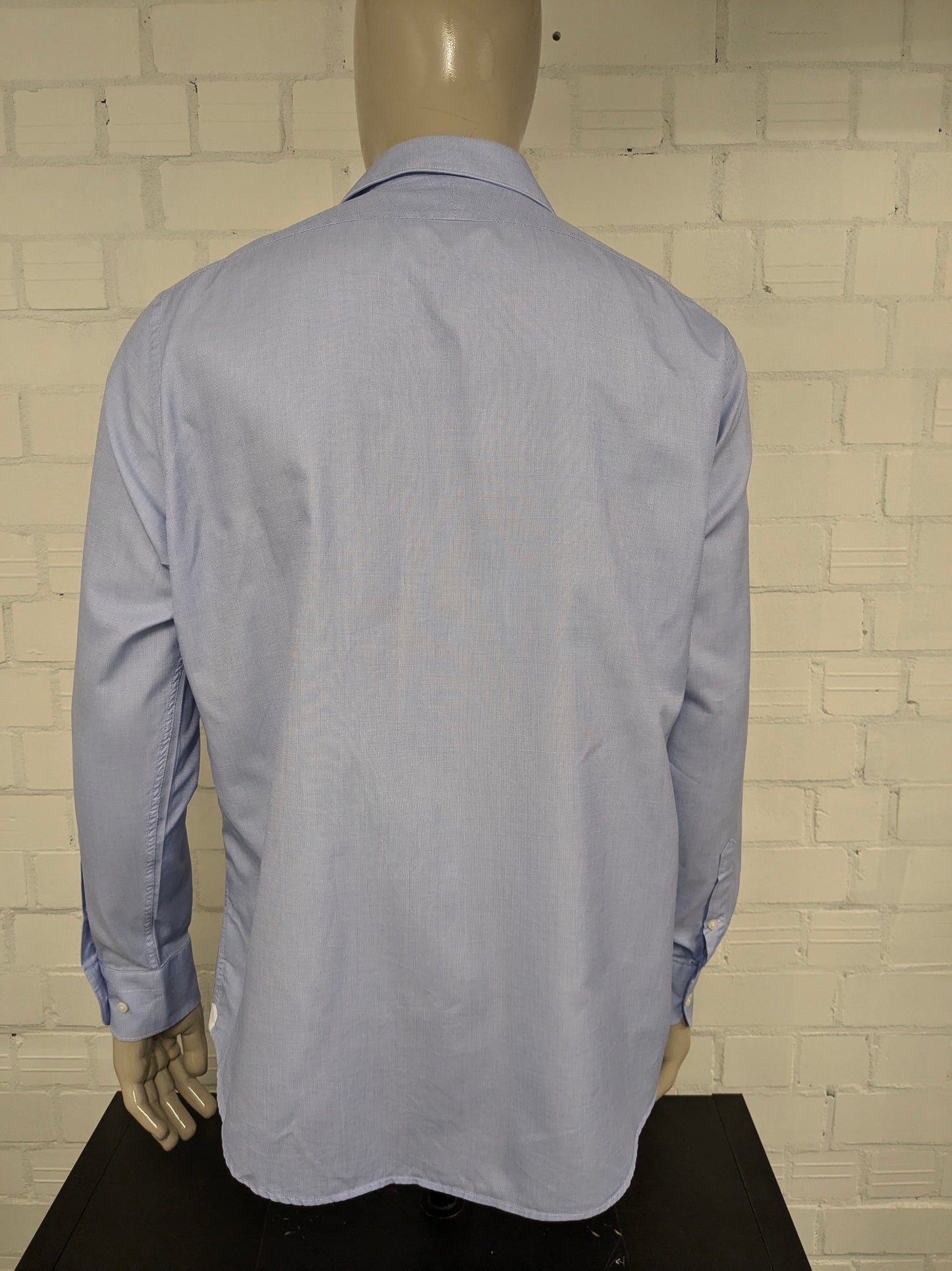 Suitsupply overhemd. Blauw Wit motief. Maat 46 / 2XL / XXL.