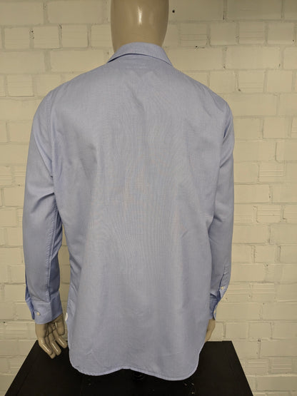 Suitsupply overhemd. Blauw Wit motief. Maat 46 / 2XL / XXL.