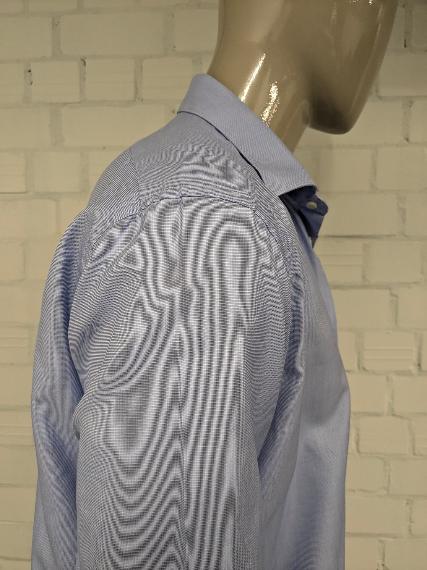 Suitsupply overhemd. Blauw Wit motief. Maat 46 / 2XL / XXL.