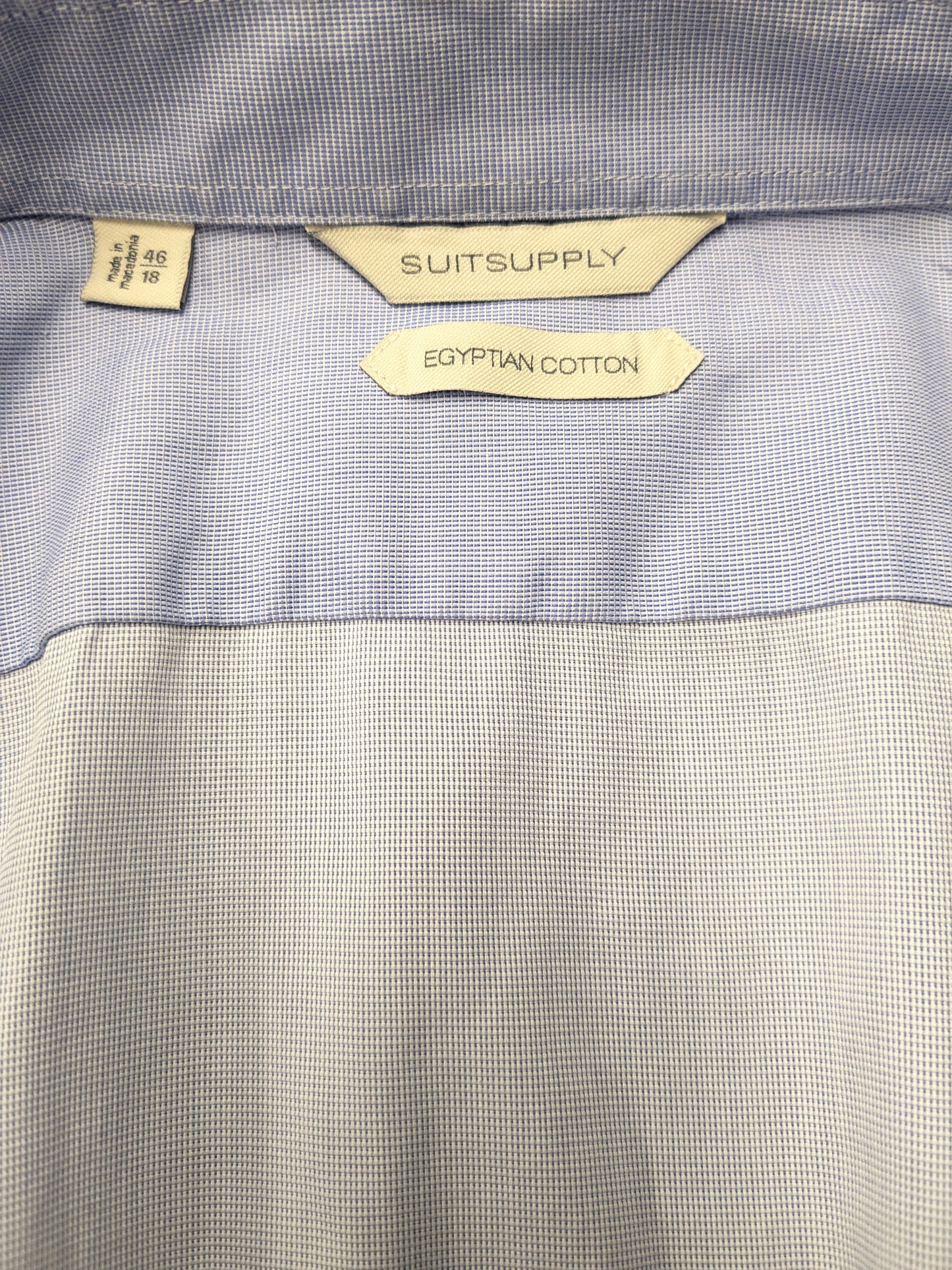 Suitsupply overhemd. Blauw Wit motief. Maat 46 / 2XL / XXL.