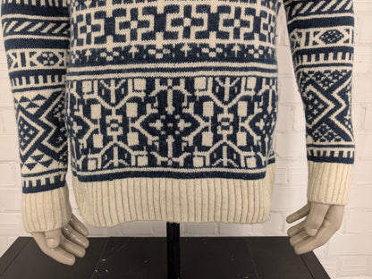 Brandloser Wollpullover. Blau Beige gefärbt. Größe M.