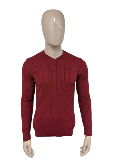 Cerace -Pullover mit Ellbogenflecken. Rot gestreiftes Motiv. Größe M.