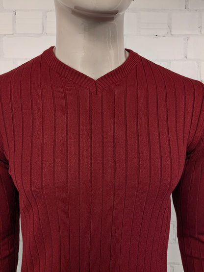 Cerace -Pullover mit Ellbogenflecken. Rot gestreiftes Motiv. Größe M.