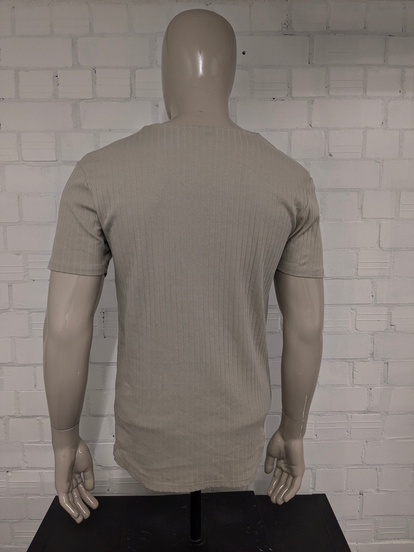 Smog shirt. Beige voelbaar gestreept motief. Maat XL. Slim Fit.