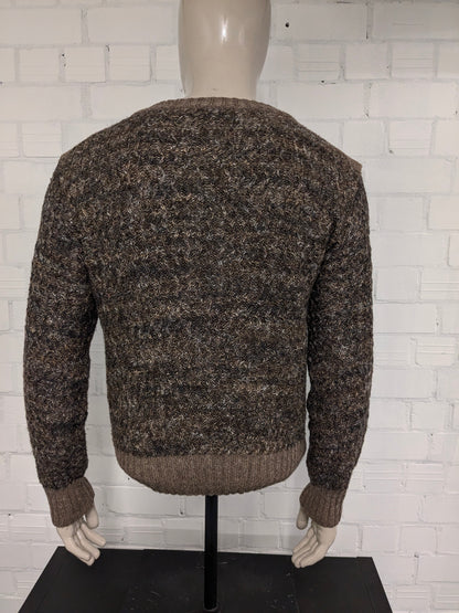 Vintage Jack Stone Wollen trui met V-Hals. Bruin Beige gemêleerd. Maat L / XL. 15% Wol.