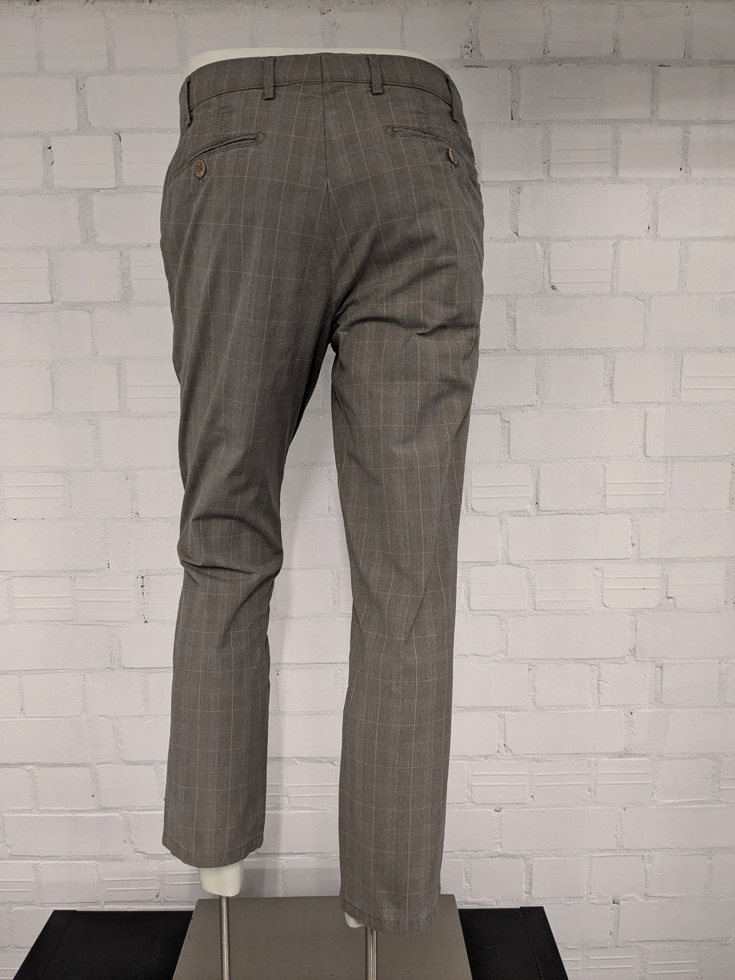 Meyer broek / pantalon. Beige Bruin geruit. Maat 25 (50 / M). Model Bonn.