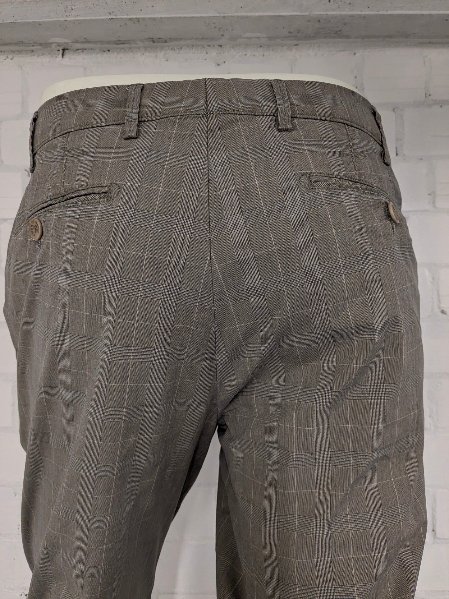 Meyer broek / pantalon. Beige Bruin geruit. Maat 25 (50 / M). Model Bonn.