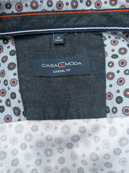 Casa Moda overhemd. Grijs Rood Zwarte print. Maat M. Casual Fit.