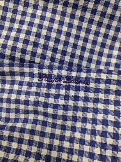 Ralph Lauren overhemd. Purple Label. Blauw Wit geblokt. Maat L.