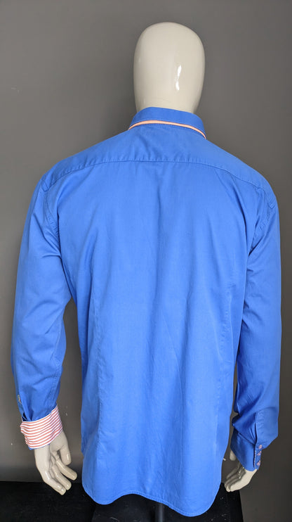 Chemise denim Wam avec double col. Couleur orange bleu. Taille xl.