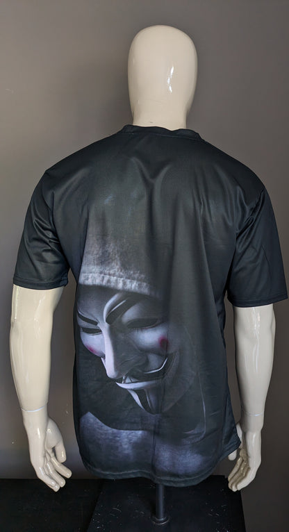 V pour la chemise Vendetta. Noir avec imprimé. Taille xl.