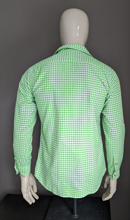 TrustGaudi por Gino Ginero camiseta. Blanco verde a cuadros. Tamaño S. Slim Fit.