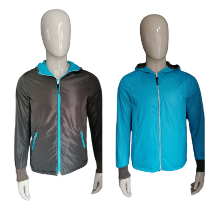 Brian Dales doppelseitige / reversbare Sommerjacke mit Kapuze. Braun oder blau. Größe 50 / M.