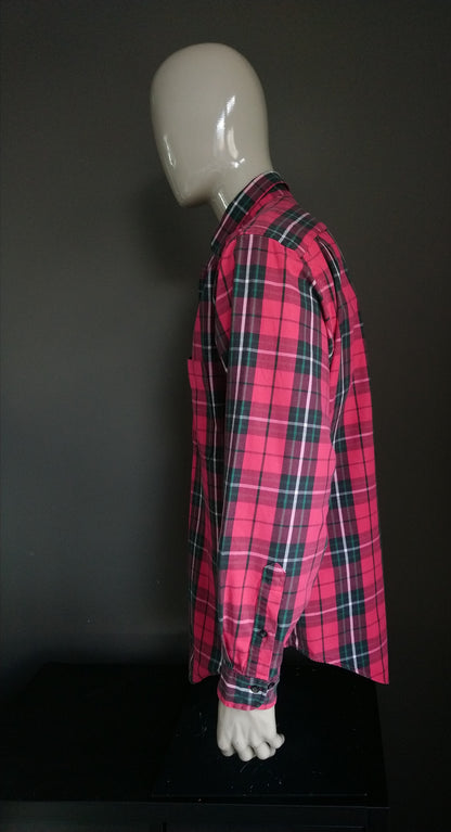 Camicia vintage Giordano. A scacchi di verde rosso. Qualche tessuto più spesso. Taglia XL.