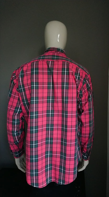 Camicia vintage Giordano. A scacchi di verde rosso. Qualche tessuto più spesso. Taglia XL.