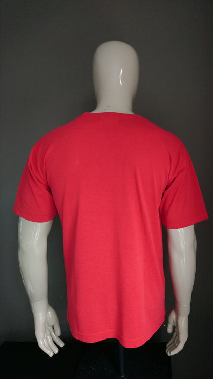 Camicia sportiva autentica Vintage Parco. Rosso con stampa. Dimensione S / M.