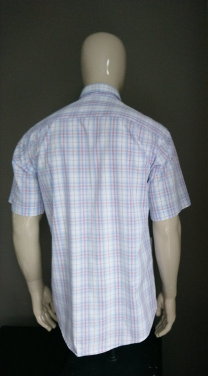 Sangan shirt short sleeve. Red blue white checkered. Size M.