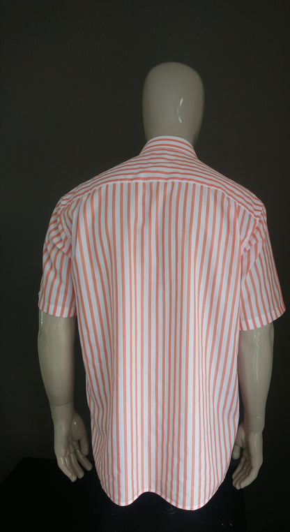 Camisa Olymp manga corta. Naranja de rayas blancas. Tamaño xl.