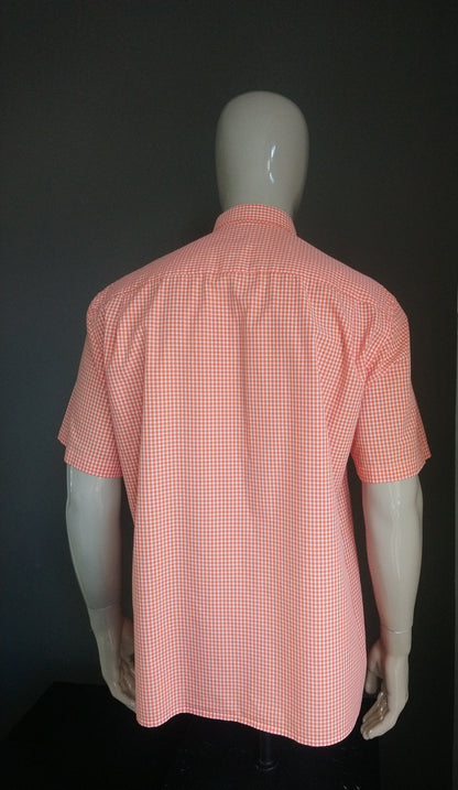 Camisa Olymp manga corta. Naranja blanca a cuadros. Tamaño xl.