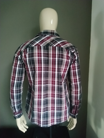 Camicia Mondaca con borchie di stampa. Bordeaux Black White Checkered. Taglia L.