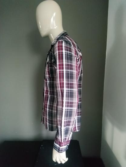 Camicia Mondaca con borchie di stampa. Bordeaux Black White Checkered. Taglia L.