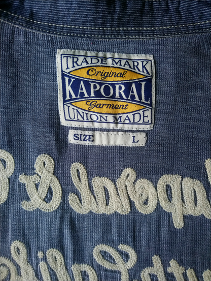 Kaporal shirt. Blue white striped with applications. Size L. Slim fit.