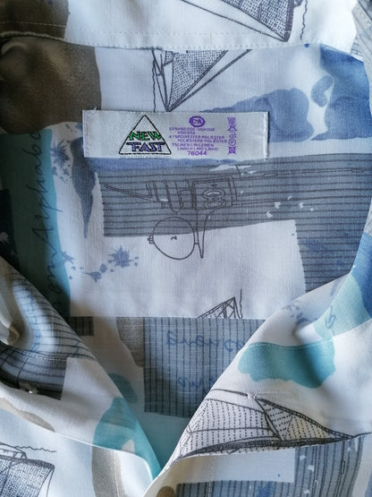 Nueva camisa rápida de la vendimia manga corta. Gris azul. Talla L.