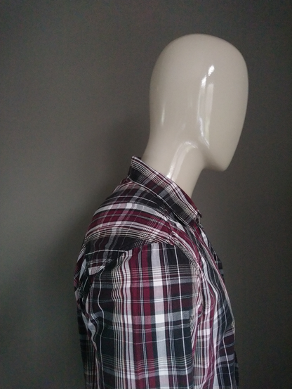 Camicia Mondaca con borchie di stampa. Bordeaux Black White Checkered. Taglia L.