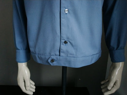 Vintage 70's overhemd met puntkraag. Blauw gekleurd. Maat L.