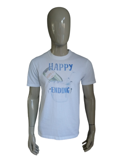 Shirt MC2 Saint Barth. Bianco con stampato "Happy Ending". Taglia L.