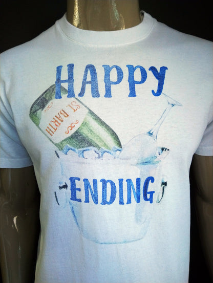 Shirt MC2 Saint Barth. Bianco con stampato "Happy Ending". Taglia L.