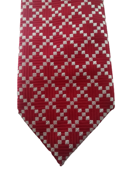 Segni & Diseuyi Tie. Motivo blanco rojo. 100% de seda.