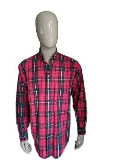 Camicia vintage Giordano. A scacchi di verde rosso. Qualche tessuto più spesso. Taglia XL.