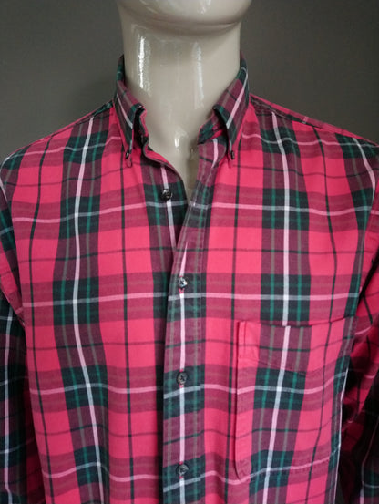 Camicia vintage Giordano. A scacchi di verde rosso. Qualche tessuto più spesso. Taglia XL.