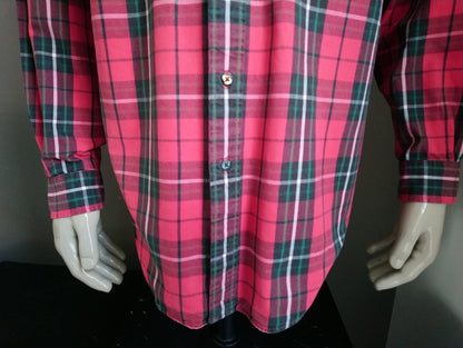 Camicia vintage Giordano. A scacchi di verde rosso. Qualche tessuto più spesso. Taglia XL.