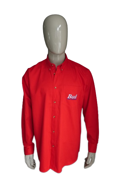 Chemise Bud / Budweiser "King of Beer". Rouge coloré. Taille xl. tissu plus épais. Nouveau!!