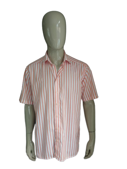 Camisa Olymp manga corta. Naranja de rayas blancas. Tamaño xl.