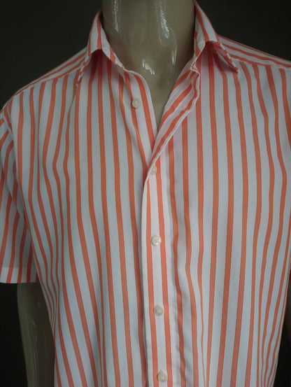 Camisa Olymp manga corta. Naranja de rayas blancas. Tamaño xl.