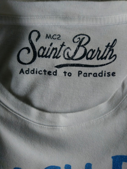 MC2 Saint Barth Shirt. "Strandjunge". Weiß mit Druck. Größe M.