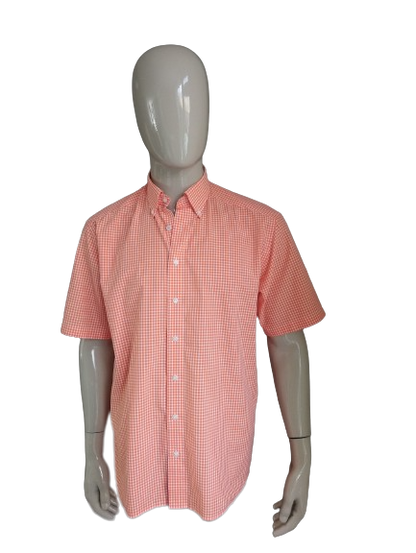 Camisa Olymp manga corta. Naranja blanca a cuadros. Tamaño xl.