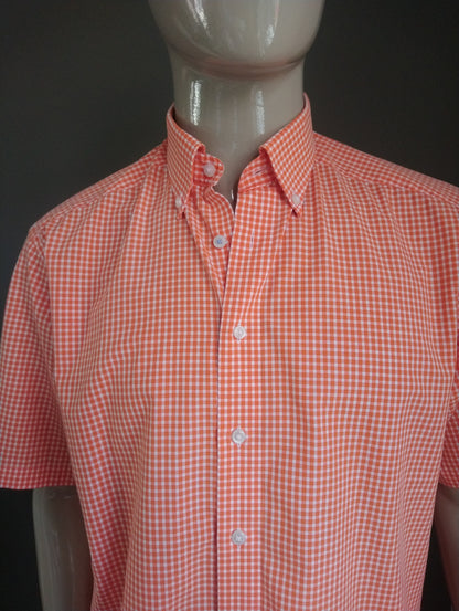 Camisa Olymp manga corta. Naranja blanca a cuadros. Tamaño xl.