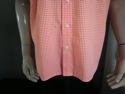 Camisa Olymp manga corta. Naranja blanca a cuadros. Tamaño xl.