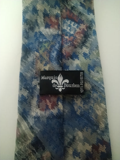 Marquis de Bourbon stropdas. Blauw rood groen. Polyester.